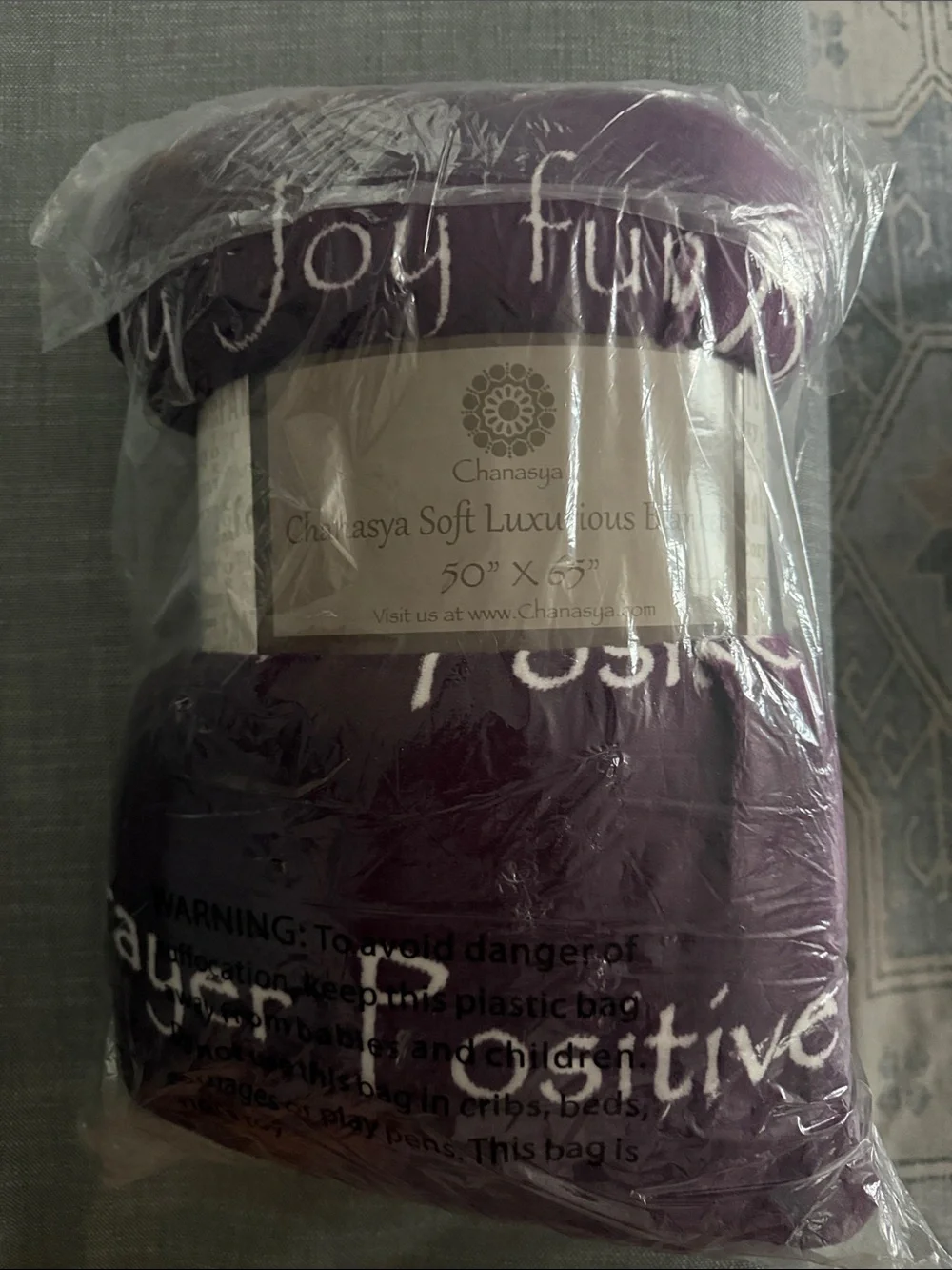 NWT Plush Sherpa Throw Blanket in Deep Purple (Aubergine) with Motivational Word